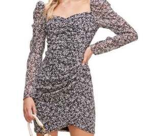 ASTR The Label Floral Sweetheart Ruched Mini Dress Black/White, Size XL